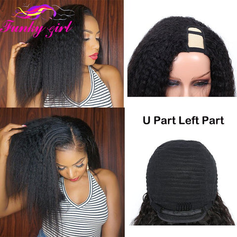 Image of FG Brazilain Kinky Straight Human Hair Wigs Yaki Straight U Part Wig Remy Hair Full Machine Wigs For Black Weman 150% Density-FrenzyAfricanFashion.com