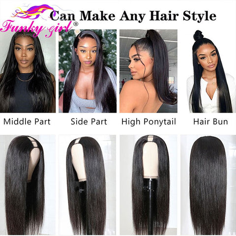 Image of FG Straight U Part 150% Density Natural Brazilian Human Hair Long Wigs Brazilian Straight Wigs Non Lace For Black Women 8-28Inch-FrenzyAfricanFashion.com