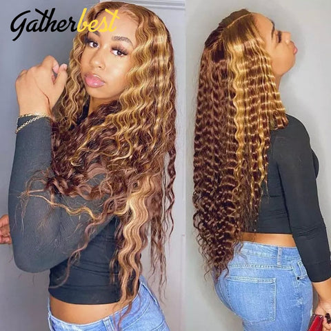 Image of Deep Curly Lace Front Ombre Blonde Curly Wigs Pre Plucked With Baby Hair 180 Density-FrenzyAfricanFashion.com