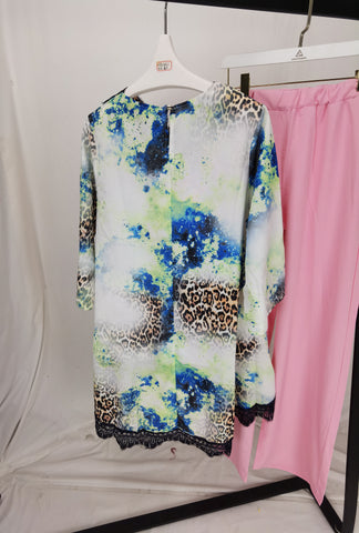 Image of African New Fashion Lace Collar Suit (Dress and Trousers)Bat SLeeve Suit Oversized African For Lady(KSTZ1#)-FrenzyAfricanFashion.com