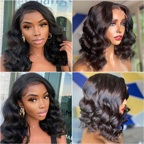 Image of Dillon Short Bob Human Hair pre-plucked body waves and middle part lace wigs.-FrenzyAfricanFashion.com