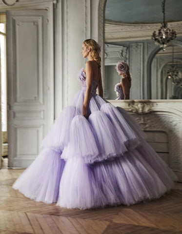 Image of Lavender Purple Ball Gown Dress Beaded Ruffles Dress Lush Tulle Dress For Women Fluffy Prom Dresses Soft Wedding Dress For Bride-FrenzyAfricanFashion.com