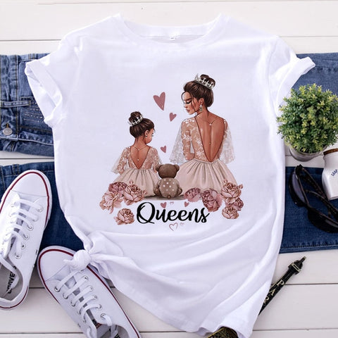Image of Mom and Men Queen Print Women T-shirt Best Mommy Summer Harajuku O Neck Funny 90S Tops Tee Daughter Casual Clothes,Drop Ship-FrenzyAfricanFashion.com