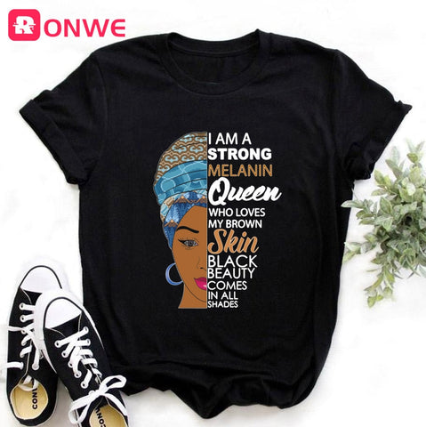 Image of Beauty African Lady Women T shirt African Black Girl History Month Female T-shirt Melanin Tee Shirt-FrenzyAfricanFashion.com