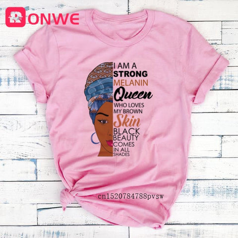 Image of Beauty African Lady Women T shirt African Black Girl History Month Female T-shirt Melanin Tee Shirt-FrenzyAfricanFashion.com