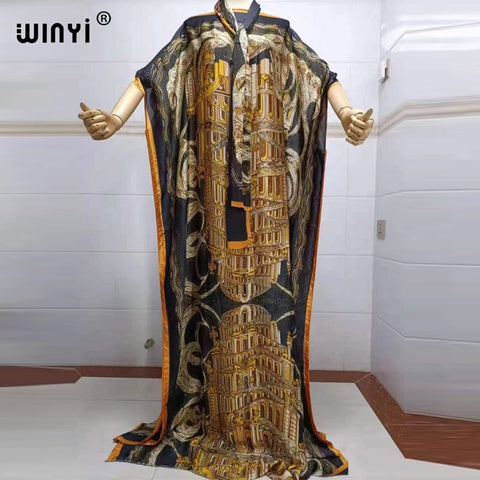 Image of Fancy Abaya Dress Women Print Bohemia Hijab Loose Muslim dress-FrenzyAfricanFashion.com