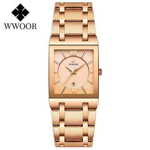 Image of Luxury Square Dress Black Gold Quartz Wrist Watch Stainless Steel Waterproof Women Watch-FrenzyAfricanFashion.com
