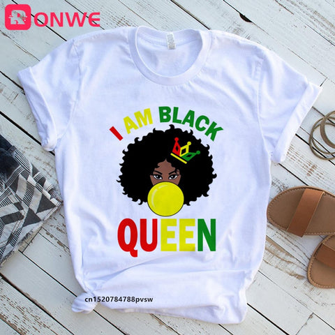 Image of Beauty African Lady Women T shirt African Black Girl History Month Female T-shirt Melanin Tee Shirt-FrenzyAfricanFashion.com