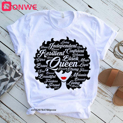Image of Beauty African Lady Women T shirt African Black Girl History Month Female T-shirt Melanin Tee Shirt-FrenzyAfricanFashion.com