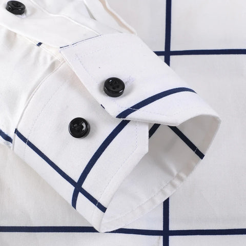 Image of Men's Non-iron Long-Sleeve Buffalo Plaid Shirt Without Pocket Button Down Collar Casual Standard-fit Gingham 100% Cotton Shirts-FrenzyAfricanFashion.com