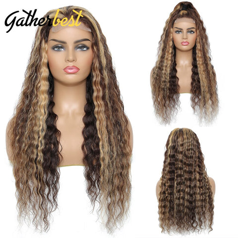 Image of Deep Curly Lace Front Ombre Blonde Curly Wigs Pre Plucked With Baby Hair 180 Density-FrenzyAfricanFashion.com