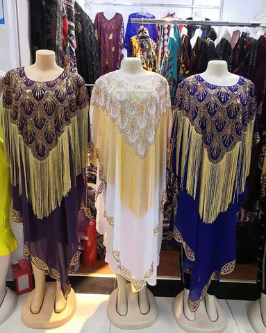 Image of Women Clothing Dashiki Tassel Sequins Loose Dress Free Size-FrenzyAfricanFashion.com
