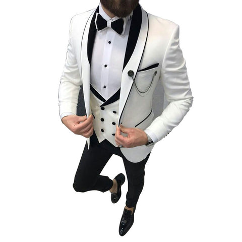 Image of New 2021 Wedding Dress Three Piece Set Slim Fit Jacket+Trousers Double Breasted Vest Luxurious Tuxedo High Quality Blazers-FrenzyAfricanFashion.com