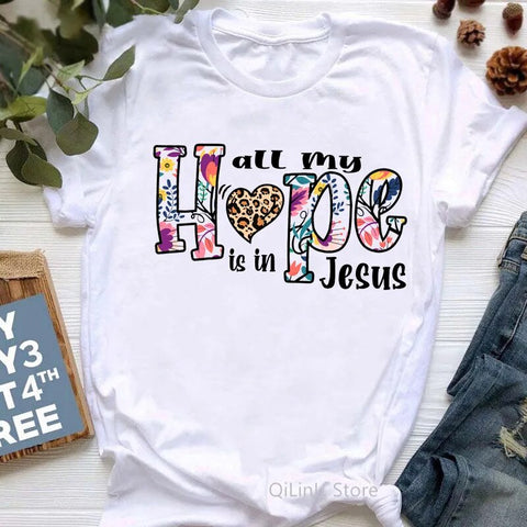 Image of All My Hope Is In Jesus Graphic Print T-Shirt Women-FrenzyAfricanFashion.com
