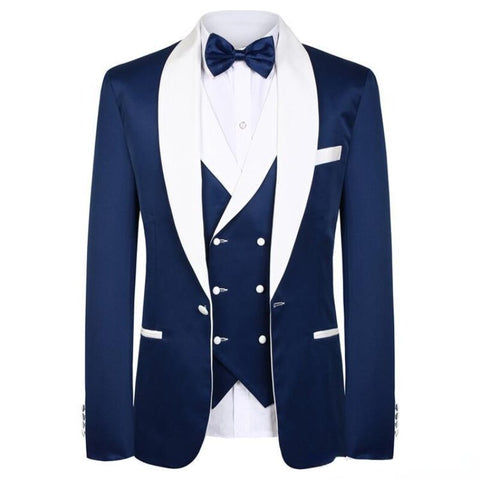 Image of Tailor Made Royal Blue Men's Suit 2021 Groom Tuxedos Peak Lapel Best Man Suits Mens Wedding Suits (Jacket+Pants+Vest)-FrenzyAfricanFashion.com