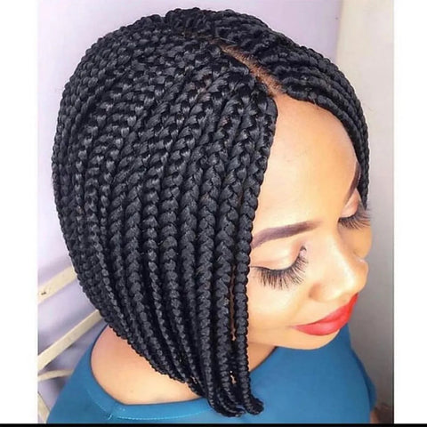 Image of Lace Frontal Short Bob Box Braided Side Parted Hair-FrenzyAfricanFashion.com