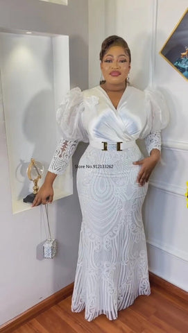 Image of Plus Size Solid Color Maxi Dresses with Belt Party Bodycon-FrenzyAfricanFashion.com