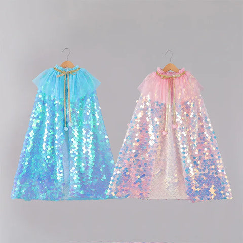Image of Girls Little Mermaid Cloak Children Cloak Kids Shiny Bright Party Costume Girl Dress up-FrenzyAfricanFashion.com