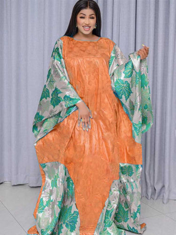 Image of Organza Brocade Bazin Riche Long Dresses Free Size Top Quality Bazin Riche Dashiki Robe For African Women Party Wedding Clothing-FrenzyAfricanFashion.com