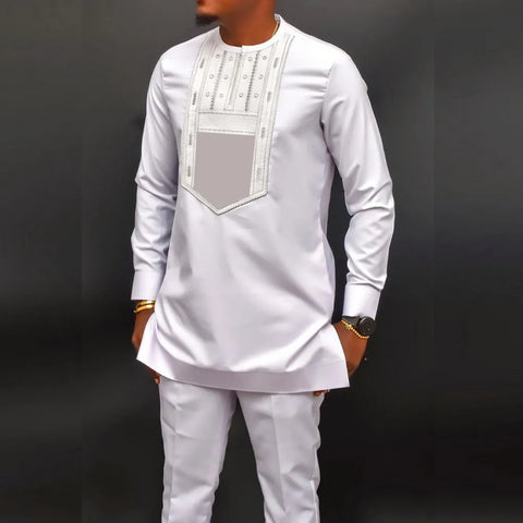 Image of African Men's Printed Top And Trousers Suit Wedding Dress Casual Slim Suit-FrenzyAfricanFashion.com