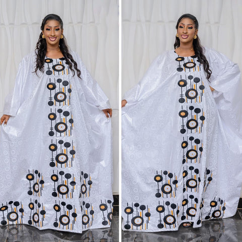 Image of African Dresses For Women Bazin Riche Emboridery With Scarf-FrenzyAfricanFashion.com