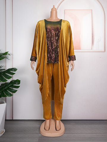Image of Sequin Dress Women Outfits Autumn Velvet Tops Pants Trousers Suits-FrenzyAfricanFashion.com