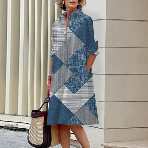 Image of Chic Patchwork Print Shirt Dress Casual Lapel Button Slim Dress-FrenzyAfricanFashion.com