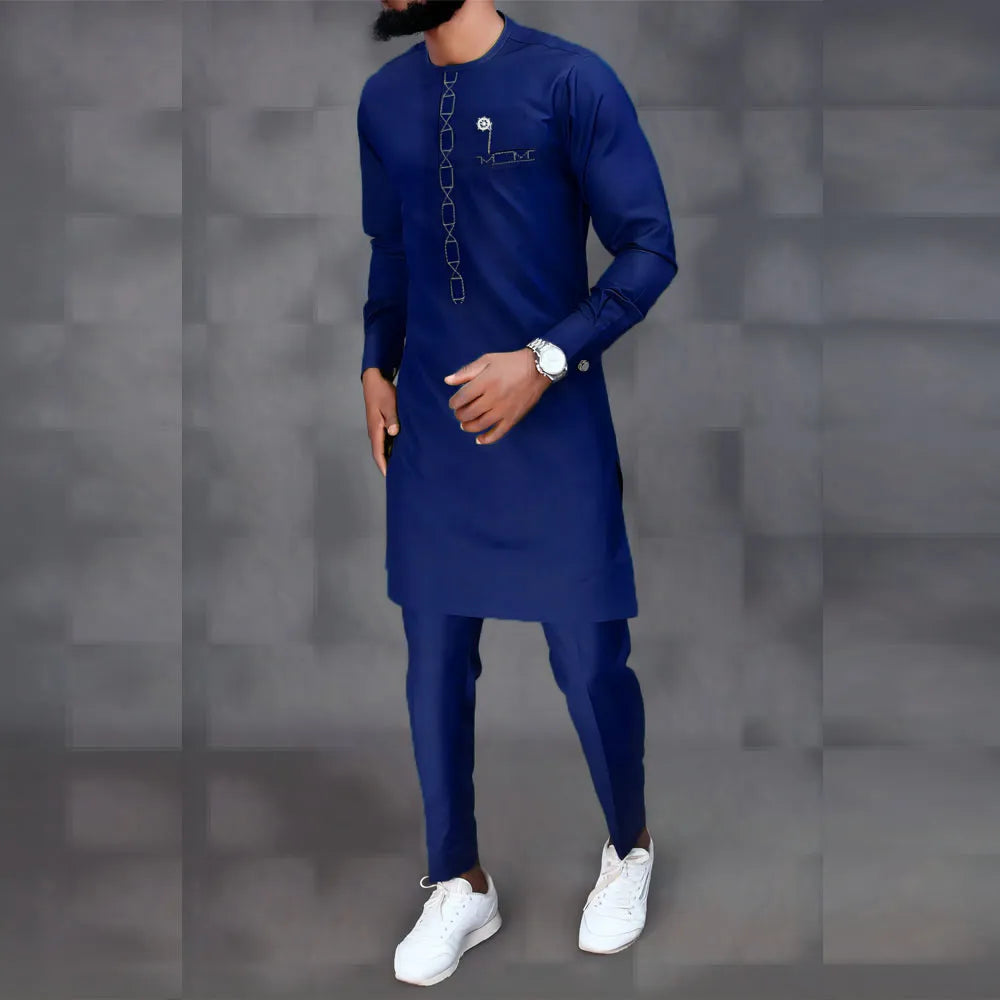 African Men's Printed Top And Trousers Suit Wedding Dress Casual Slim Suit-FrenzyAfricanFashion.com