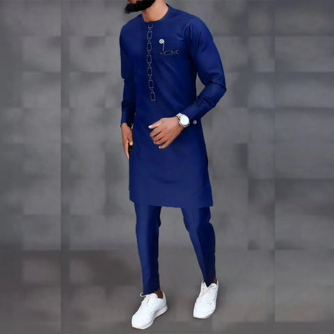 Image of African Men's Printed Top And Trousers Suit Wedding Dress Casual Slim Suit-FrenzyAfricanFashion.com