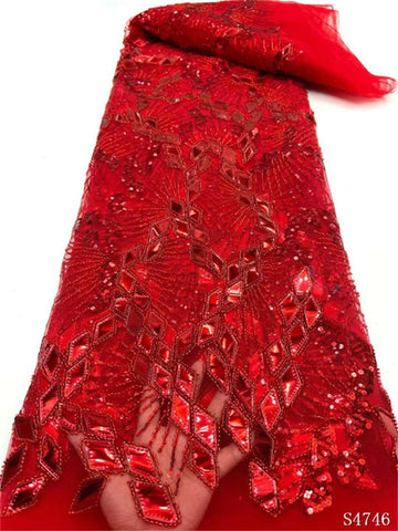 Image of 5 Yards Handmade Bead Lace Fabric With Sequins Luxury Embroidery French Tulle Mesh-FrenzyAfricanFashion.com