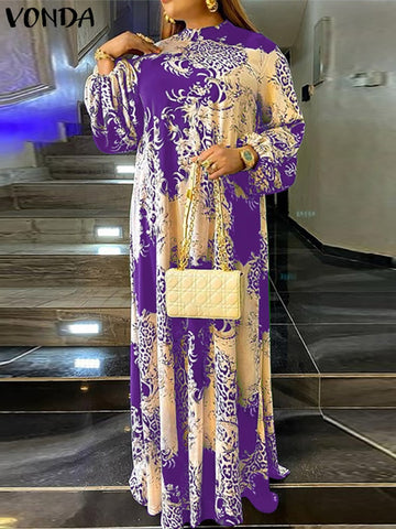 Image of Summer Maxi Dress Women Floral Printed Party Dresses Lantern Sleeve Sundress Bohemian-FrenzyAfricanFashion.com