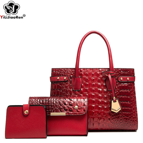 Image of Luxury Croco Pattern Purses and Handbags Set Women Shoulder Designer Brand Leather Crossbody Bag Large Ladies Hand Bags-FrenzyAfricanFashion.com