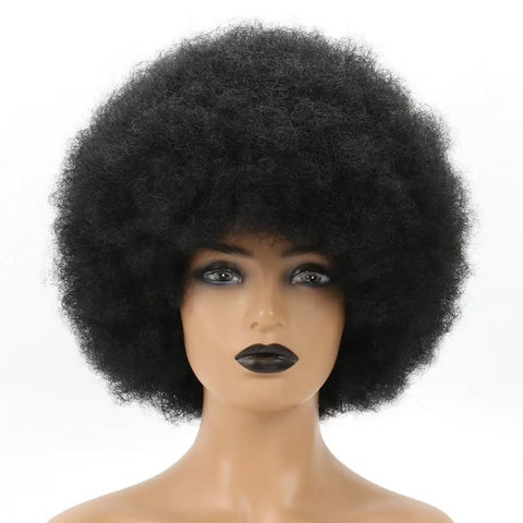 Image of Short Synthetic Afro Kinky Curly Wigs for Women With Bangs-FrenzyAfricanFashion.com