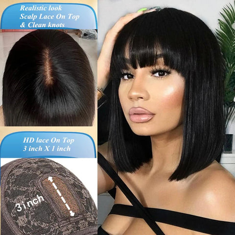 Image of Straight Human Hair Wigs With Bangs Short Bob For Women-FrenzyAfricanFashion.com
