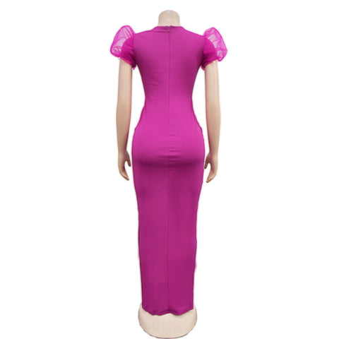 Image of 2023 Women Luxury Diamonds Hot Drill Wrap V-neck Puff Short Sleeve Bodycon Midi Maxi Dress Sexy Night Club Birthday Vestidos-FrenzyAfricanFashion.com