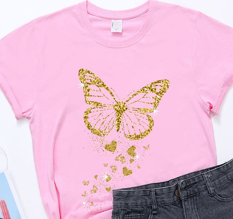 Image of Golden Butterfly Print Women T Shirt Short Sleeve O Neck Loose Women Tshirt Ladies Tee Shirt Tops Cloth-FrenzyAfricanFashion.com