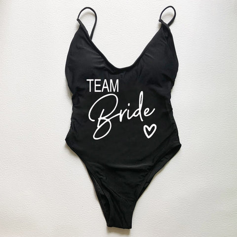 Image of Sexy Padded One Piece Swimsuit TEAM Bride love Swimwear Women Summer Beachwear Bachelor Party Plus Size Bathing Suit Swimming-FrenzyAfricanFashion.com