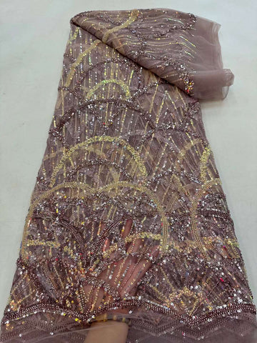 Image of Purple High-End Sequins Embroidery French Mesh Lace Fabric Latest African Handmade Beads Tulle Lace Fabrics for Party-FrenzyAfricanFashion.com