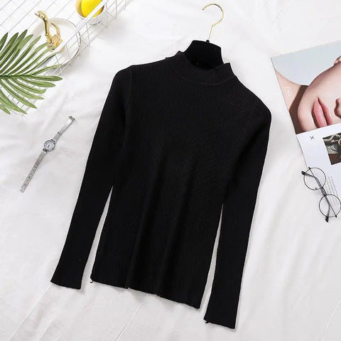 Image of Women Sweater Turtleneck Knitted Long Sleeve Winter Black Pullover-FrenzyAfricanFashion.com