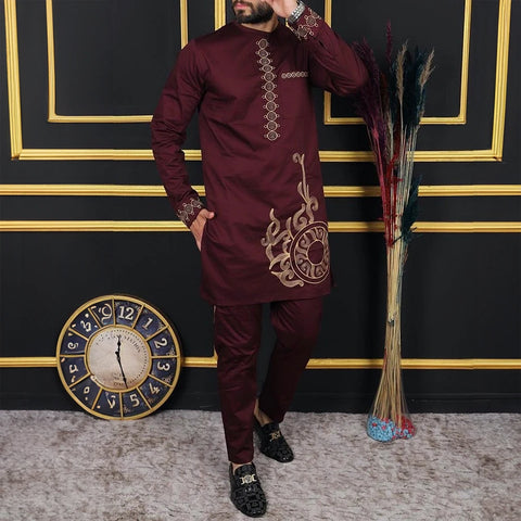Image of African Men's Printed Top And Trousers Suit Wedding Dress Casual Slim Suit-FrenzyAfricanFashion.com
