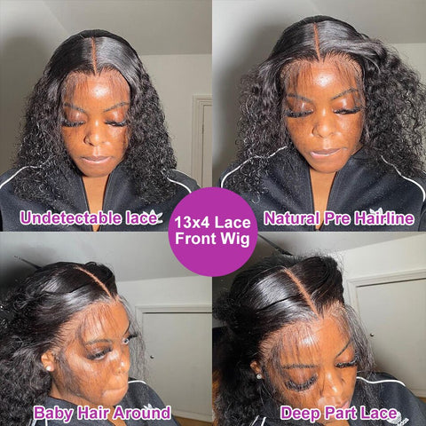 Image of Short Curly Bob Wig Brazilian 13X1 Lace Human Hair Wigs 4X4 Closure Wig Pre Plucked Remy Deep Wave 5x1 T Part Lace Wig For Women-FrenzyAfricanFashion.com