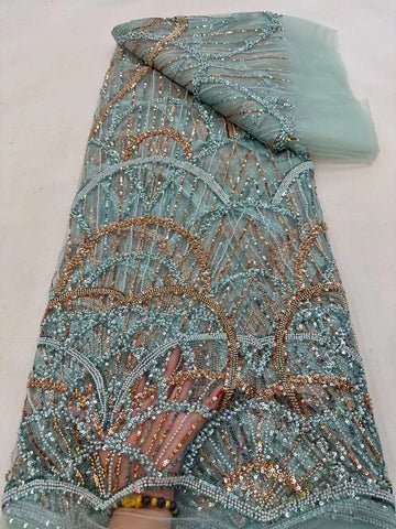 Image of Purple High-End Sequins Embroidery French Mesh Lace Fabric Latest African Handmade Beads Tulle Lace Fabrics for Party-FrenzyAfricanFashion.com