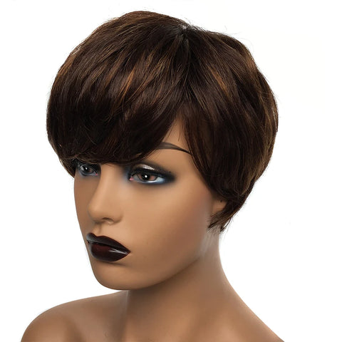 Image of Cheap Human Hair Wigs Short Bob Pixie Cut Wig Human Hair For Women perruque cheveux humain Brazilian Hair Colored Wig With Bangs-FrenzyAfricanFashion.com