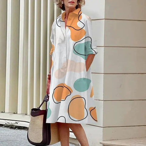 Image of Chic Patchwork Print Shirt Dress Casual Lapel Button Slim Dress-FrenzyAfricanFashion.com