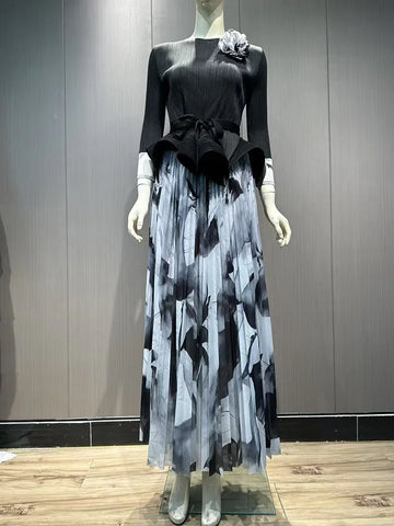 Image of Ruffled Pleated A-line Skirts 2 Pieces Set Women Fashion Ruffle Hem Flower Top-FrenzyAfricanFashion.com