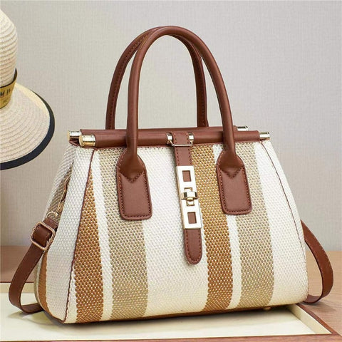 Image of Fashion Women's Single Shoulder Crossbody Bags Striped Contrasting Color Portable Handbag Casual Popular High Quality Satchel-FrenzyAfricanFashion.com