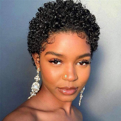 Image of Kinky Curly Wigs Short Wigs Black Women Human Hair-FrenzyAfricanFashion.com