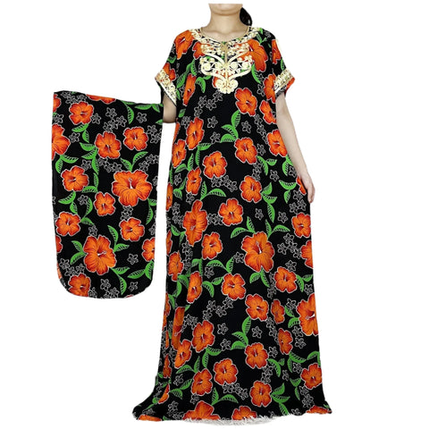 Image of Abaya Cotton Floral Printing Loose Maxi Casual Dress-FrenzyAfricanFashion.com