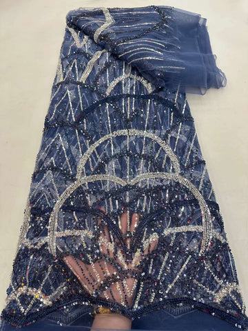 Image of Purple High-End Sequins Embroidery French Mesh Lace Fabric Latest African Handmade Beads Tulle Lace Fabrics for Party-FrenzyAfricanFashion.com