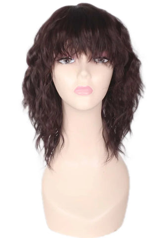 Image of Black Brown Synthetic Wig with Bangs Middle Long Straight Curly Wigs for Women Cosplay Daily Party Heat Resistant Fiber Hair-FrenzyAfricanFashion.com